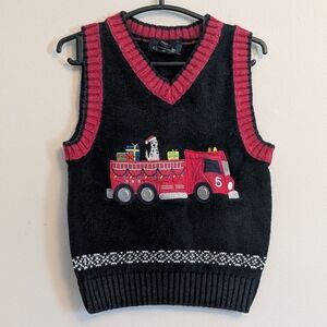 Vintage Y2K Class Club Christmas Sweater Vest Class Club Fire Truck Dog Sz 2/3